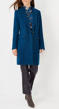 NEW ANN TAYLOR SEA STORM BLUE PETITE WOOL BLEND SHORT CHESTERFIELD COAT XXSP XXS